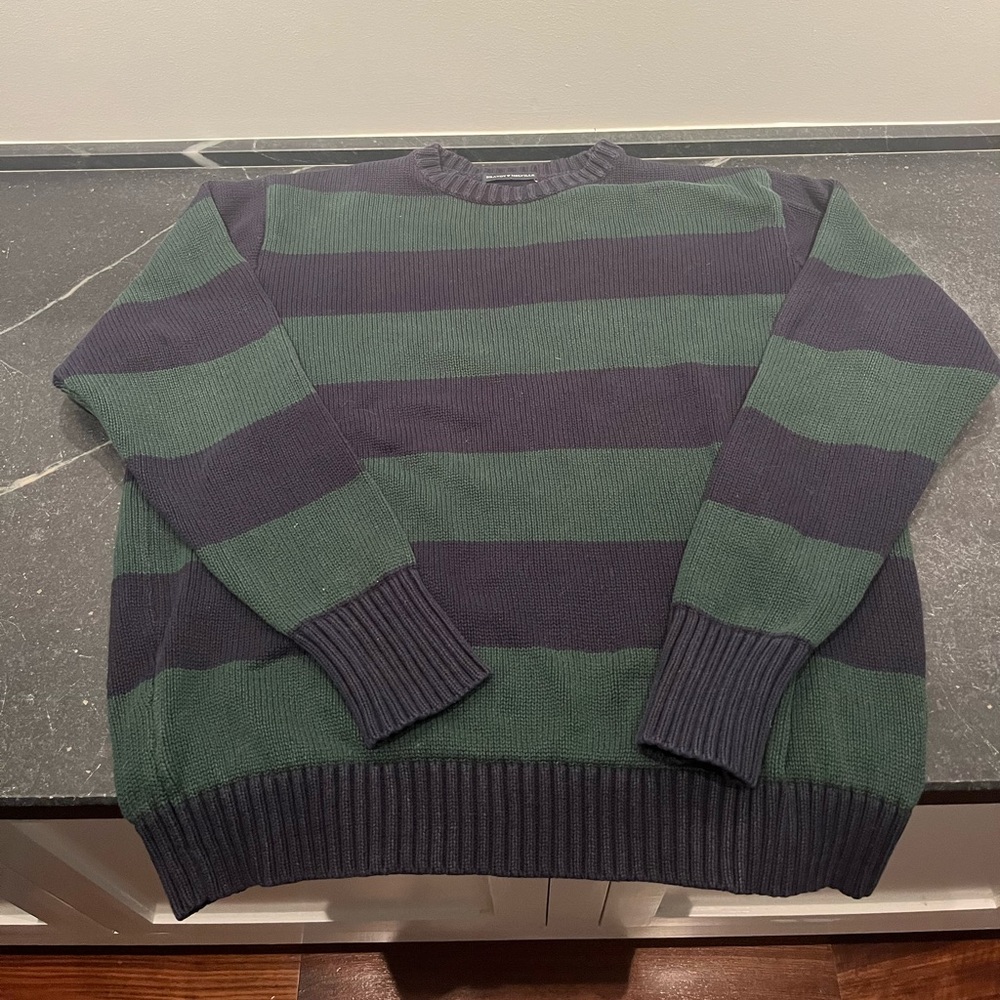 Women’s Brandy Melville Navy And Green Striped Oversized Sweater